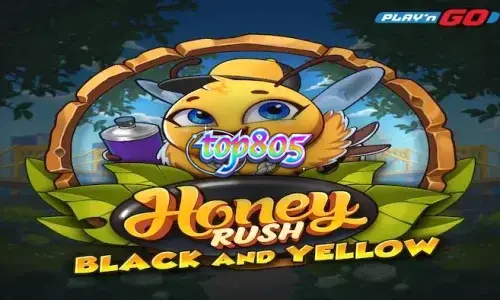 Tampilan visual slot Honey Rush Black and Yellow dengan latar belakang kota neon