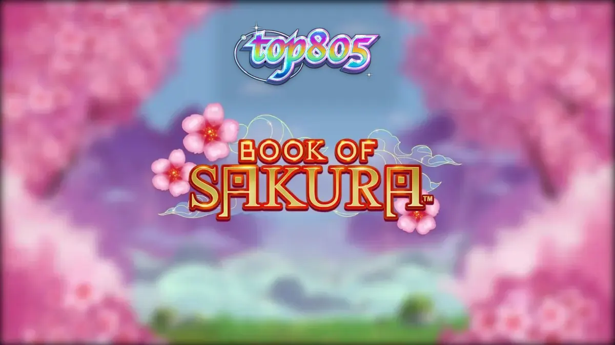 Pemandangan indah bunga sakura dan simbol permainan Book of Sakura